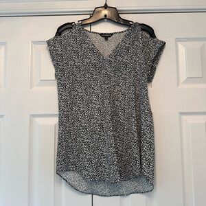 Express Black and White Asymmetrical Cap Sleeve Blouse